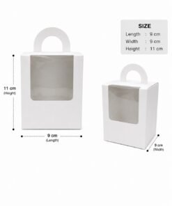 White gift box with transparent window and handle 9 x 9 x 11 cm