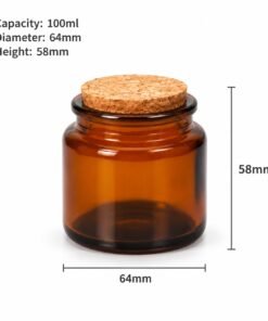 Vedini 100ml Amber Glass Jar with Natural Cork Lid – Small Storage Bottle for Cosmetics, Candles, Herbs & DIY Crafts