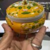 Traditional Pichwai Art Yellow Printed Handi / Matki with Lid (4 Inch)