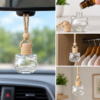 Vedini Cute Kitty with Bow Hanging Car Diffuser Bottle – 13ml Glass Aroma Perfume Bottle with Wooden Cap & Rope - Image 2