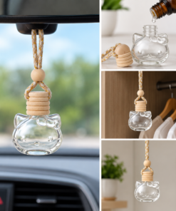 Alternative view of Vedini Cute Kitty with Bow Hanging Car Diffuser Bottle – 13ml Glass Aroma Perfume Bottle with Wooden Cap & Rope