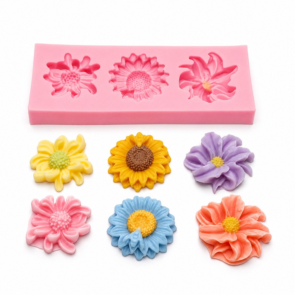 Vedini 3 Cavity Chrysanthemum Daisy bee Sunflower Flower Silicon Mold-JKB-3573 - Image 3