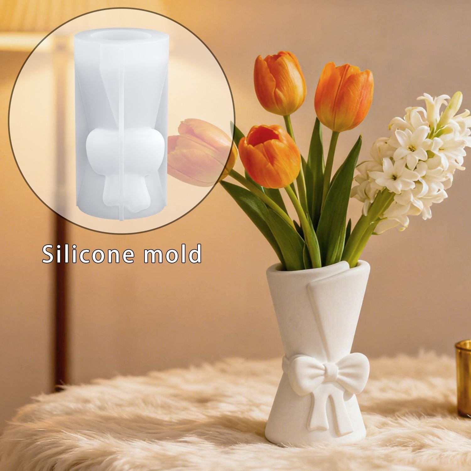 Vedini Bow Bouquet Vase Mold Decorative Plaster Vase Ornaments Silicone Mold JKB-3510 - Image 4