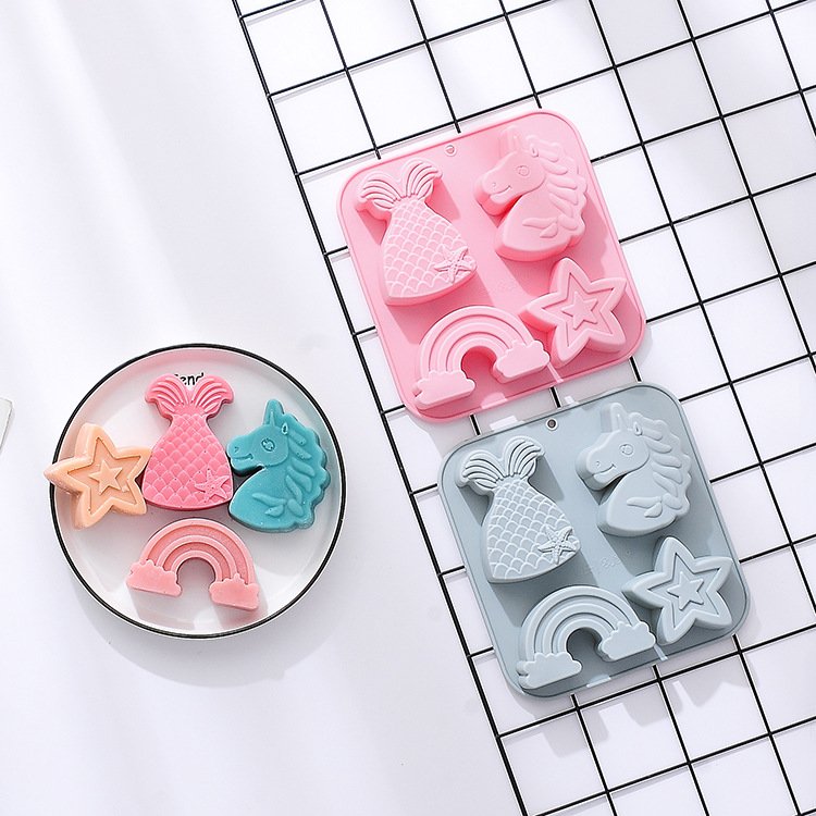 Vedini 4 Cavity Unicorn Mermaid Tail, Five-Pointed Star, Rainbow-Shaped Silicone Mold JKB-3536 - Image 5
