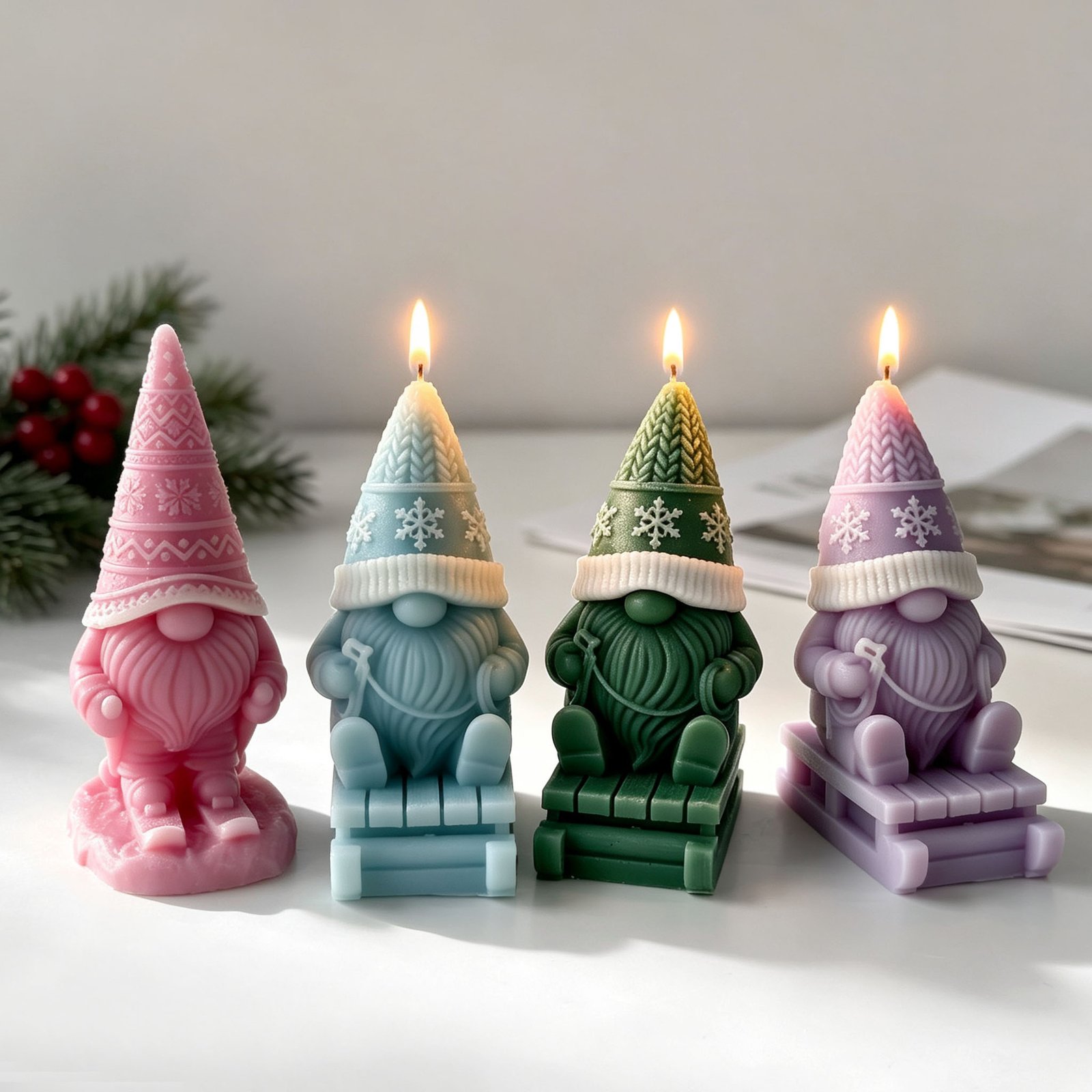 Christmas candle mould skiing candle mould