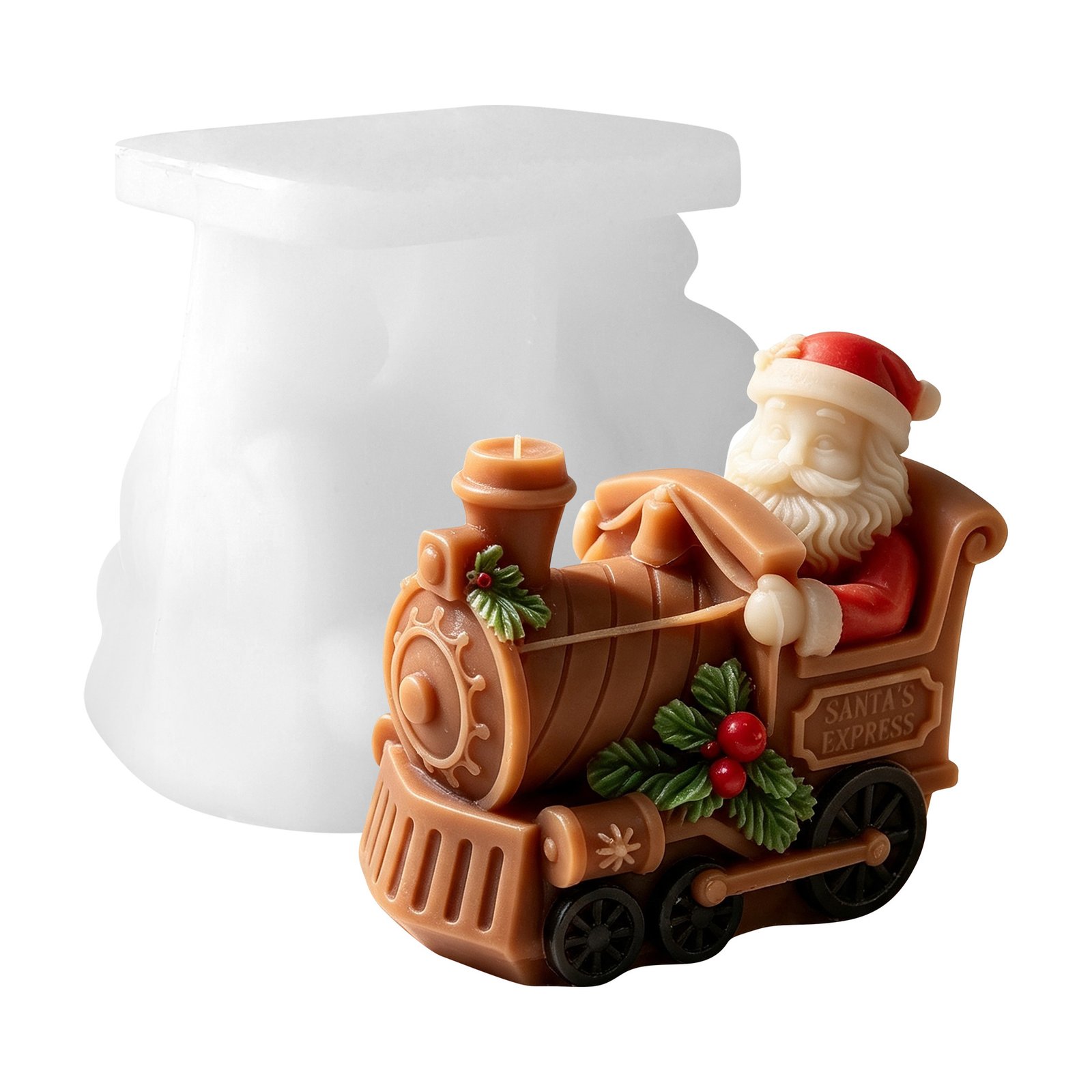 Vedini Santa In Christmas Train-Shaped Candle Mold DIY Santa Claus train aromatherapy plaster ornament JKB-3526 - Image 3