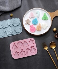 Vedini 8 Cavity Christmas Themed Snowman, Bell, Candle, Gingerbread Man, and Other Silicone Molds JKB-3560