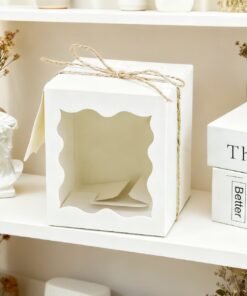 Window Gift Packaging Box with Transparent Display Window – White & Kraft – 8.5 × 8.5 × 10 cm