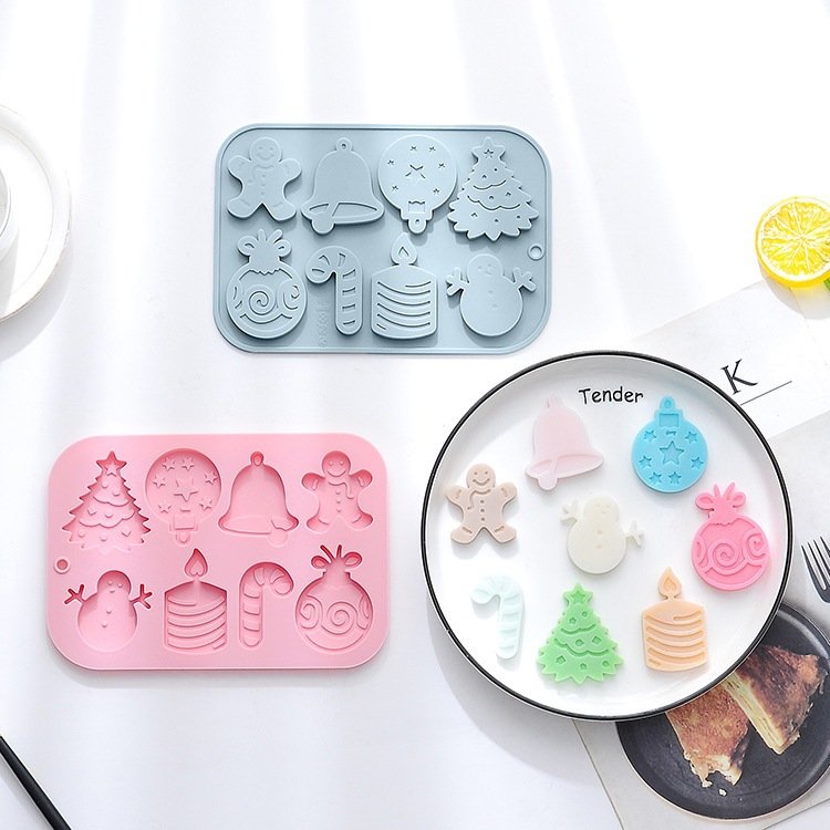 Vedini 8 Cavity Christmas Themed Snowman, Bell, Candle, Gingerbread Man, and Other Silicone Molds JKB-3560 - Image 5