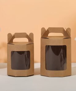 Alternative view of Vedini Window Gift Box with Handle – Kraft Brown & White – 8.5×8.5×10cm(pack of 10)