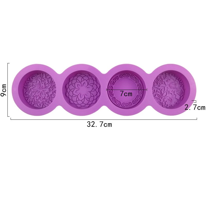 Vedini 4 Cavity Round Pattern Silicone Mold DIY Handmade Cold Soap Mold JKB-3561 - Image 3