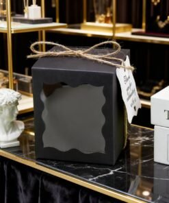 Window Gift Packaging Box with Transparent Display Window – White & Kraft – 8.5 × 8.5 × 10 cm - Black