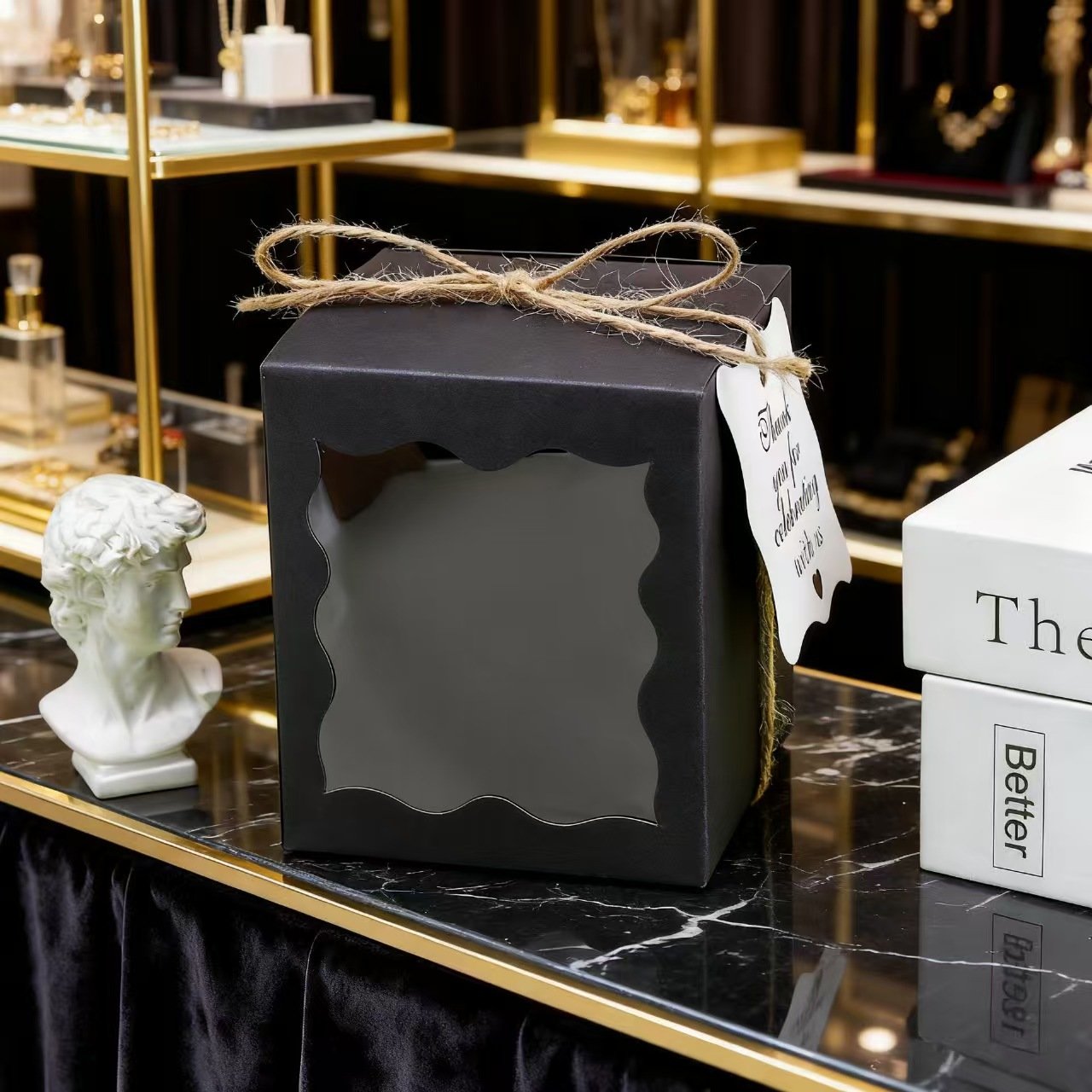 Window Gift Packaging Box with Transparent Display Window – White & Kraft – 8.5 × 8.5 × 10 cm - Image 4