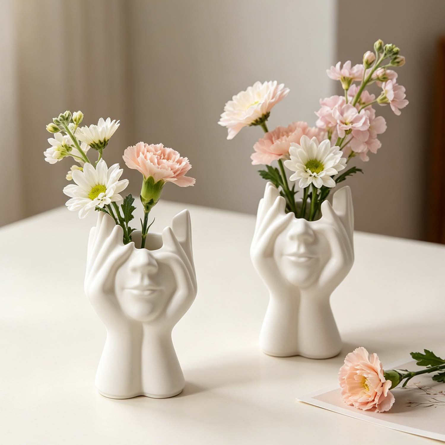 Vedini face-holding human head vase silicone mold DIY multifunctional storage pen holder makeup brush holder decorative plaster mold JKB-3512 - Image 4