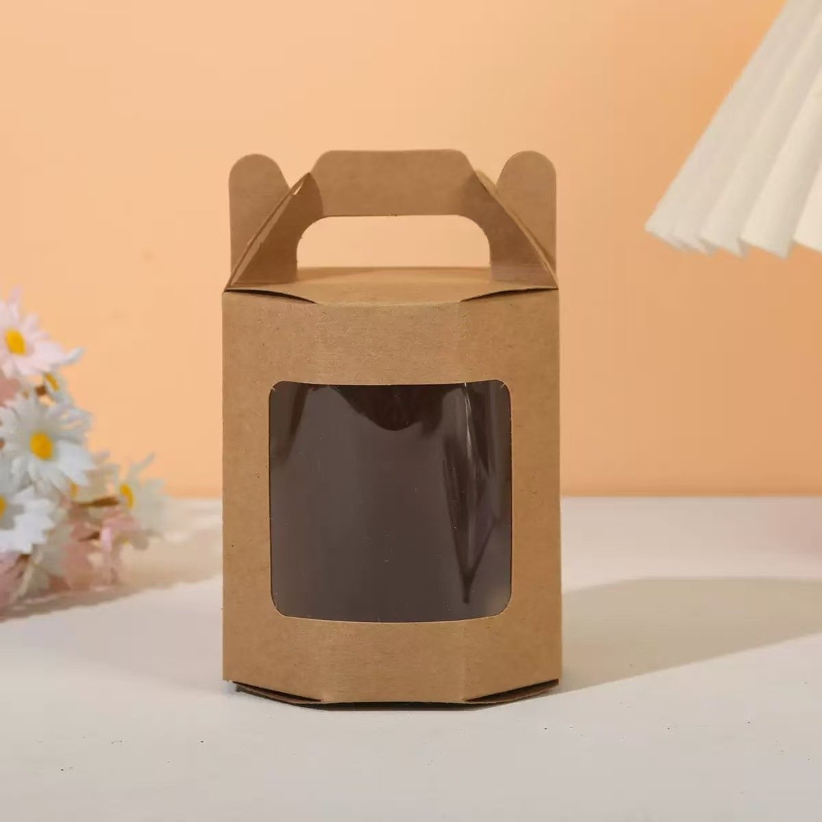 Vedini Window Gift Box with Handle – Kraft Brown & White – 8.5×8.5×10cm(pack of 10) - Image 4