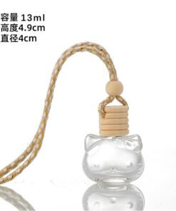 Vedini Cute Kitty with Bow Hanging Car Diffuser Bottle – 13ml Glass Aroma Perfume Bottle with Wooden Cap & Rope
