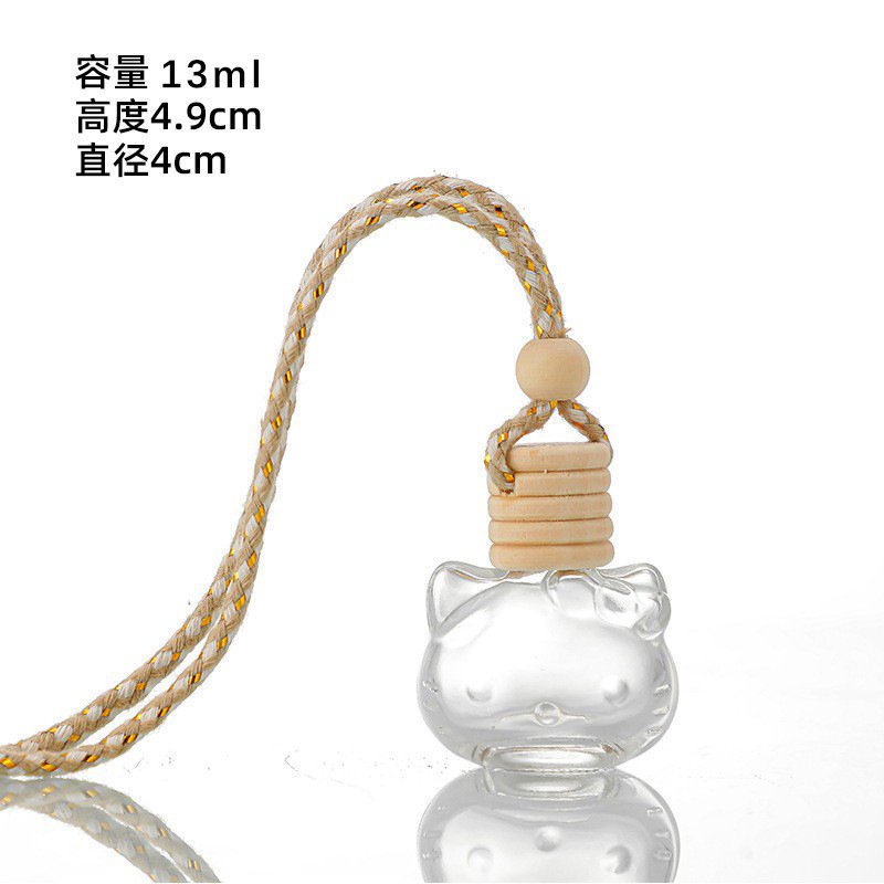 Vedini Cute Kitty with Bow Hanging Car Diffuser Bottle – 13ml Glass Aroma Perfume Bottle with Wooden Cap & Rope