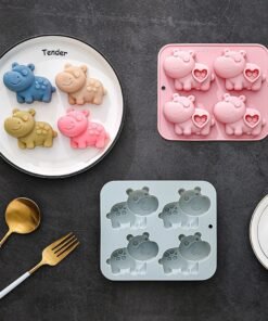 Vedini 4 Cavity Hippo-Shaped Cartoon Animal Resin Gummy Mold, Plaster Mold, Dessert Silicone Mold JKB-3555