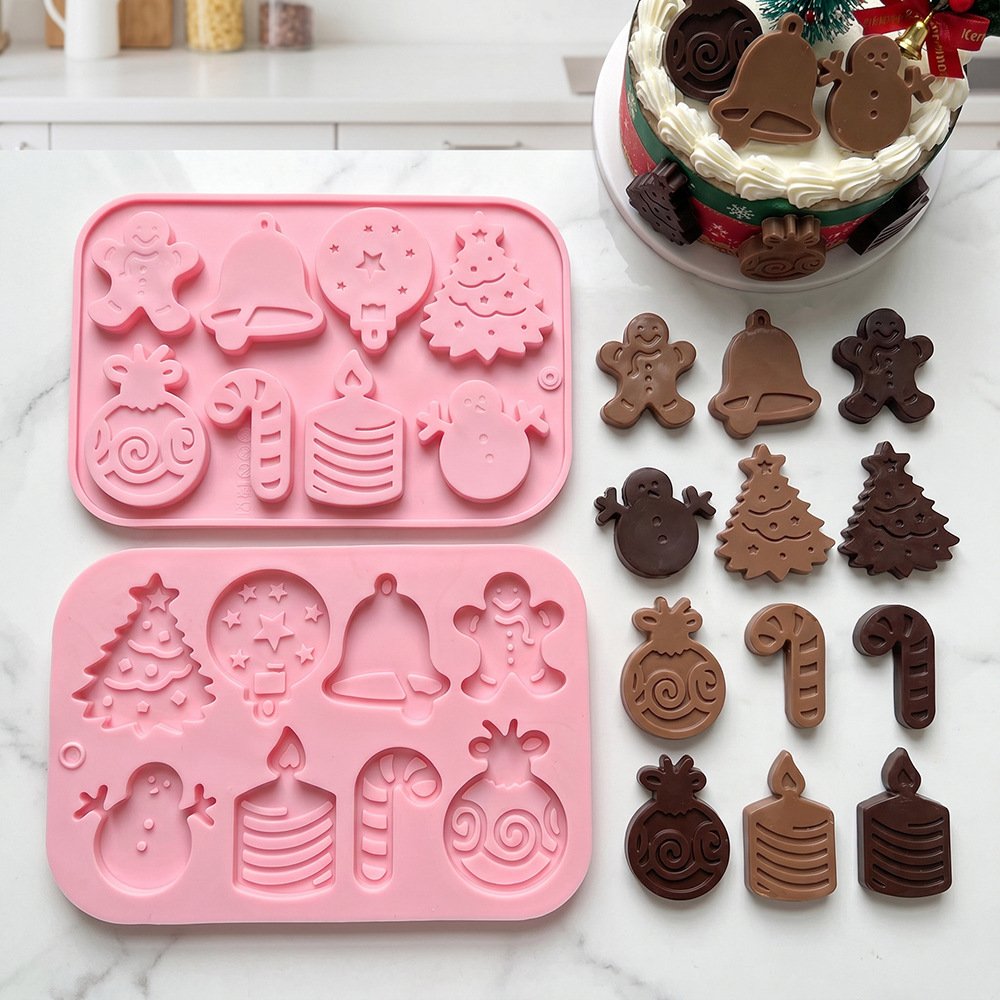 Vedini 8 Cavity Christmas Themed Snowman, Bell, Candle, Gingerbread Man, and Other Silicone Molds JKB-3560 - Image 7