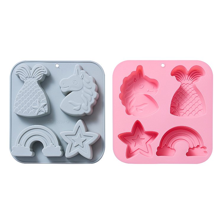 Vedini 4 Cavity Unicorn Mermaid Tail, Five-Pointed Star, Rainbow-Shaped Silicone Mold JKB-3536 - Image 2
