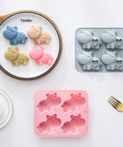 Alternative view of Vedini 4 Cavity Hippo-Shaped Cartoon Animal Resin Gummy Mold, Plaster Mold, Dessert Silicone Mold JKB-3555