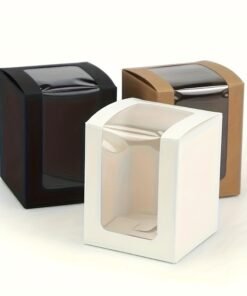 Window Gift Packaging Box with Transparent Window – Kraft / White / Black – 8 × 8 × 10 cm – (Pack of 10)