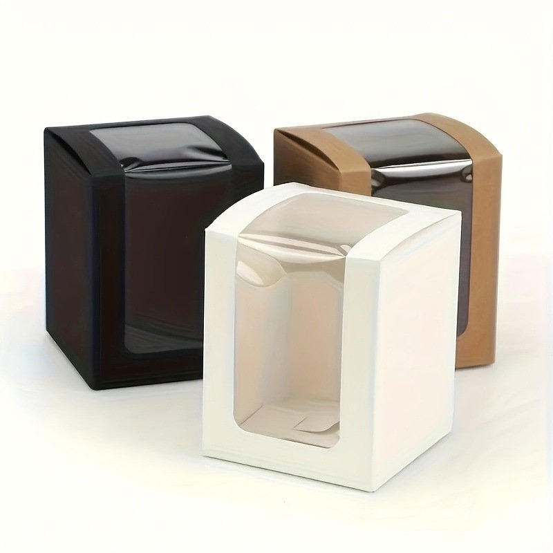 Window Gift Packaging Box with Transparent Window – Kraft / White / Black – 8 × 8 × 10 cm – (Pack of 10)