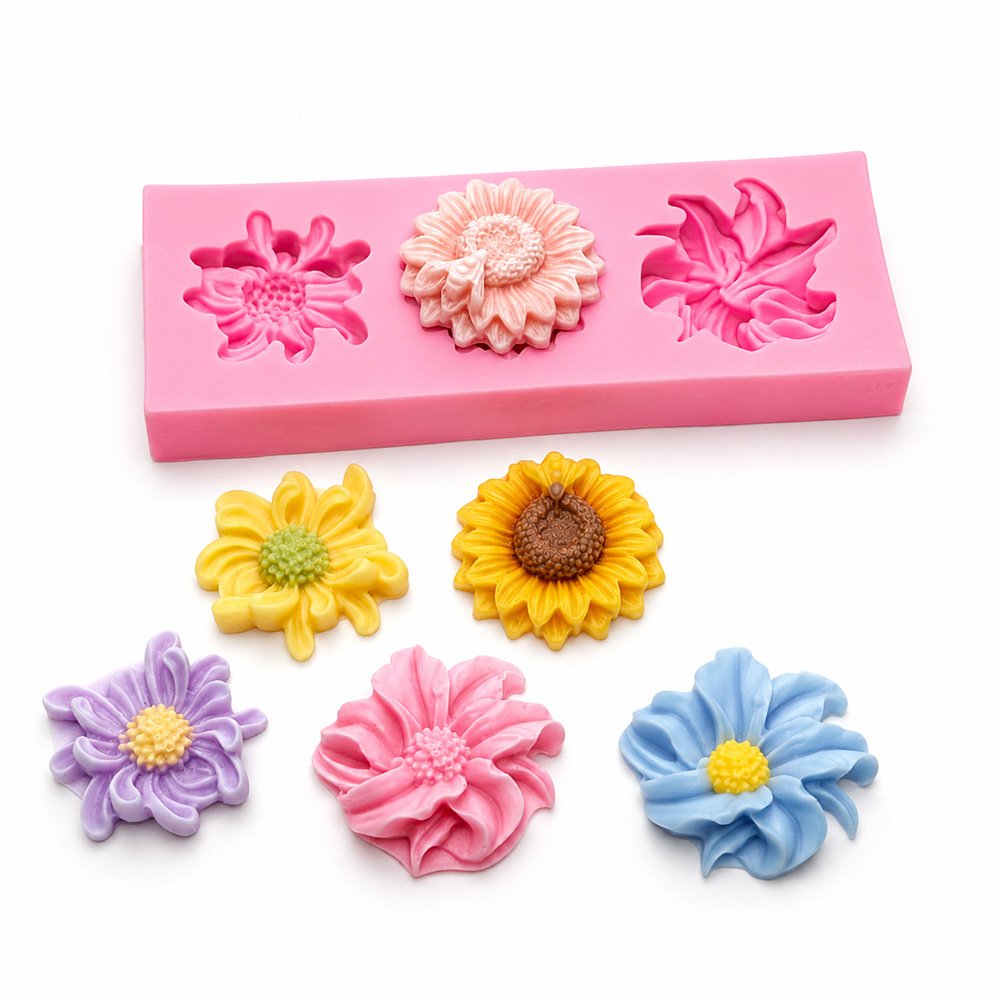 Vedini 3 Cavity Chrysanthemum Daisy bee Sunflower Flower Silicon Mold-JKB-3573 - Image 2