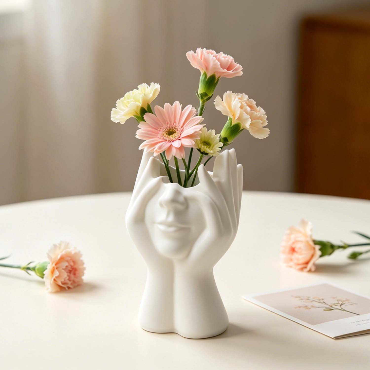Vedini face-holding human head vase silicone mold DIY multifunctional storage pen holder makeup brush holder decorative plaster mold JKB-3512