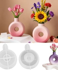Vedini Circle Stripe Ornament Donut Flower Arrangement Vase Resin Silicone Circle Vase Silicone Mold JKB-3581