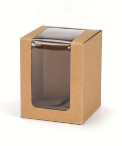 Window Gift Packaging Box with Transparent Window – Kraft / White / Black – 8 × 8 × 10 cm – 1 Pc