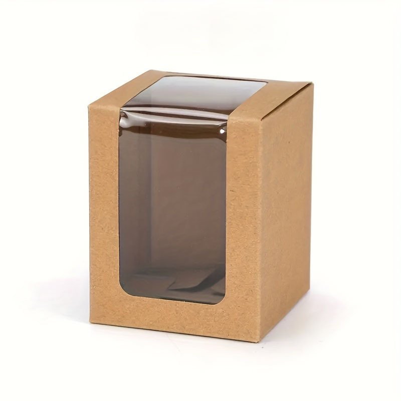 Window Gift Packaging Box with Transparent Window – Kraft / White / Black – 8 × 8 × 10 cm – 1 Pc
