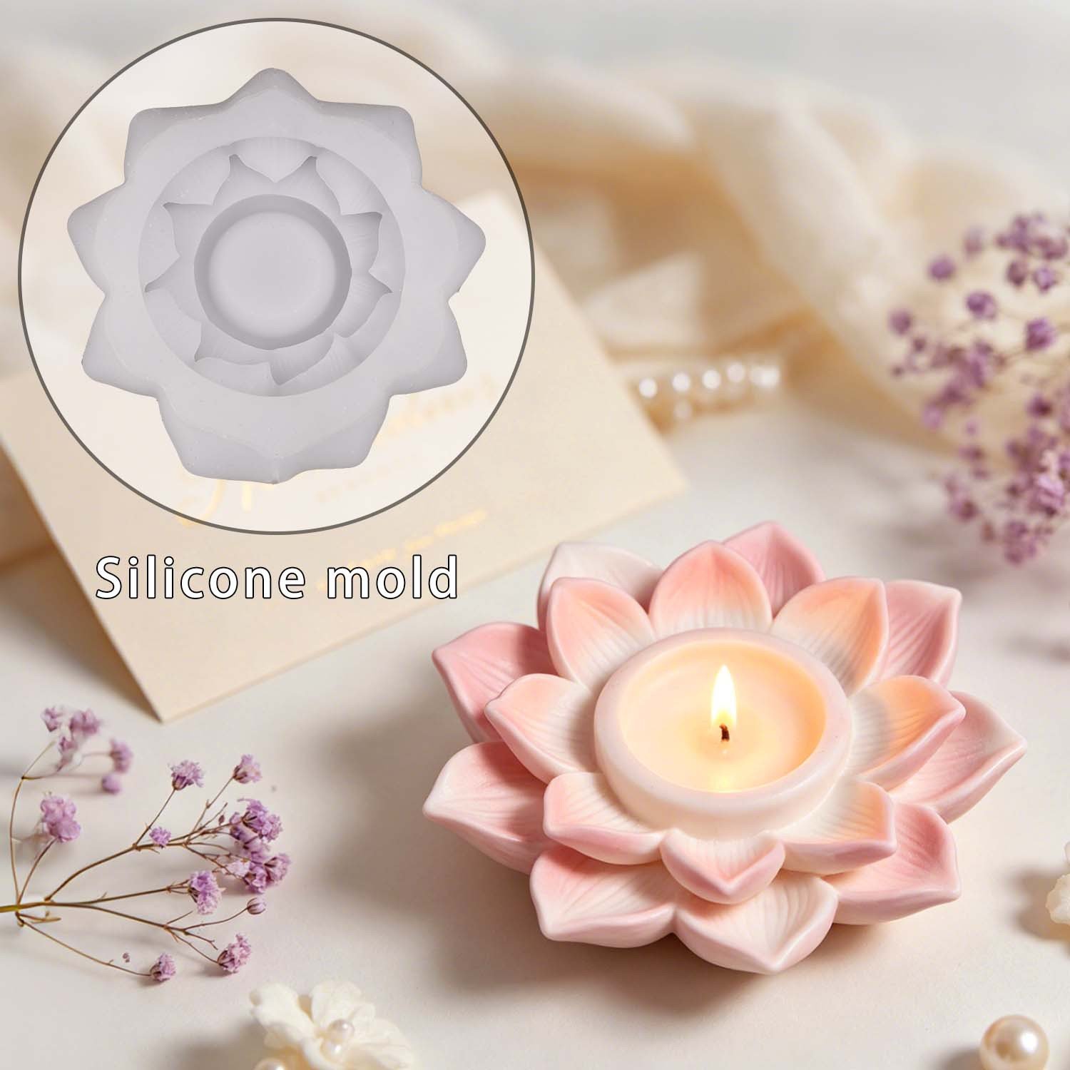 Lotus Candle Holder Aromatherapy Candle Mold Lotus Pond Lotus Decoration Silicone Mold JKB-3507
