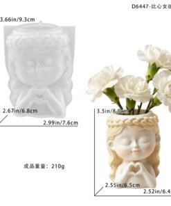 Alternative view of Vedini Heart-Shaped Girl Vase Silicone Mold for DIY plant pot, pen holder, and storage plaster mold JKB-3513