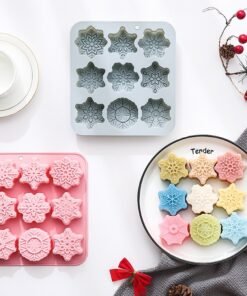Vedini 9 Cavity Of Different Snowflake-Shaped Silicone Molds for Christmas Cakes, Ice Trays, and Chocolate Molds JKB-3557