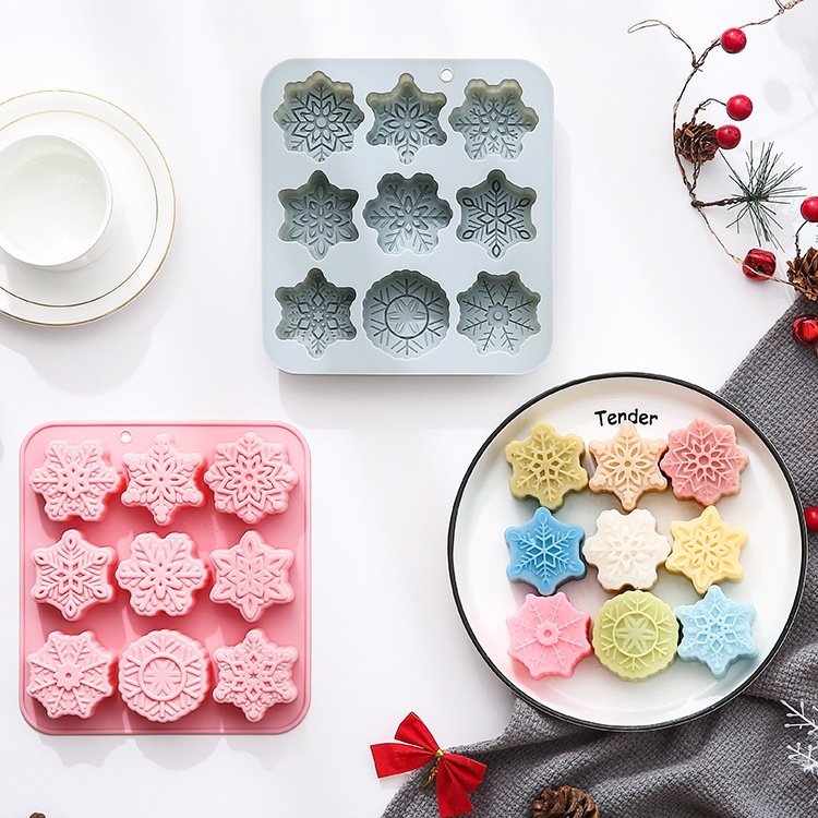 Vedini 9 Cavity Of Different Snowflake-Shaped Silicone Molds for Christmas Cakes, Ice Trays, and Chocolate Molds JKB-3557