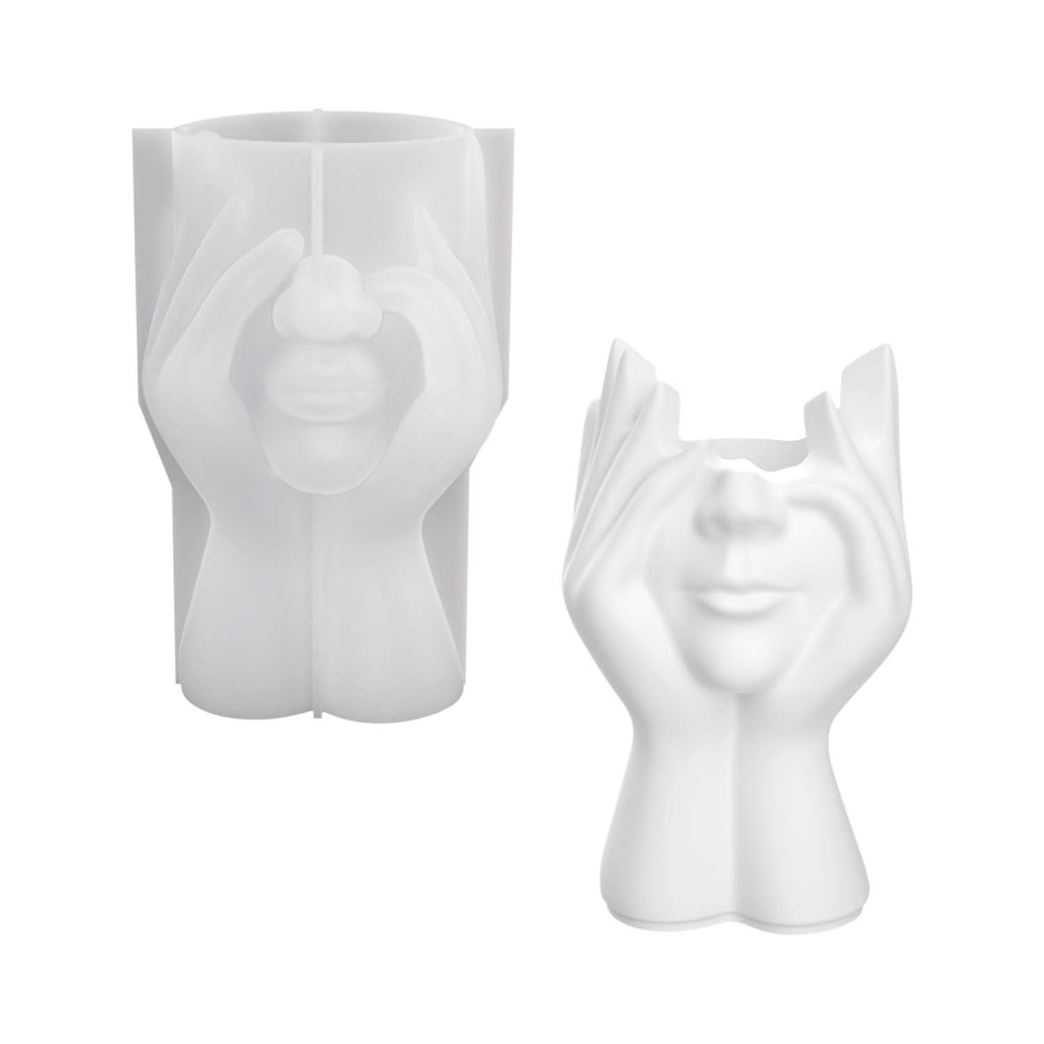 Vedini face-holding human head vase silicone mold DIY multifunctional storage pen holder makeup brush holder decorative plaster mold JKB-3512 - Image 3