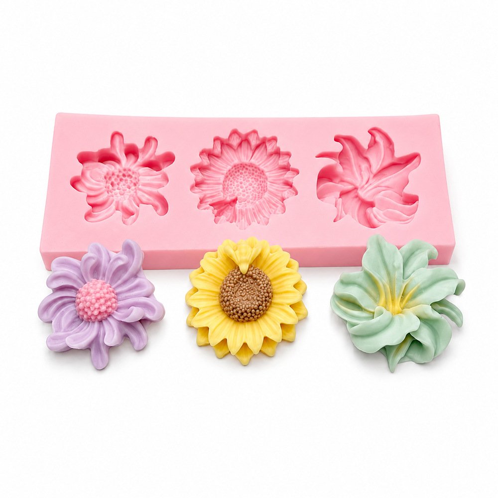 Vedini 3 Cavity Chrysanthemum Daisy bee Sunflower Flower Silicon Mold-JKB-3573