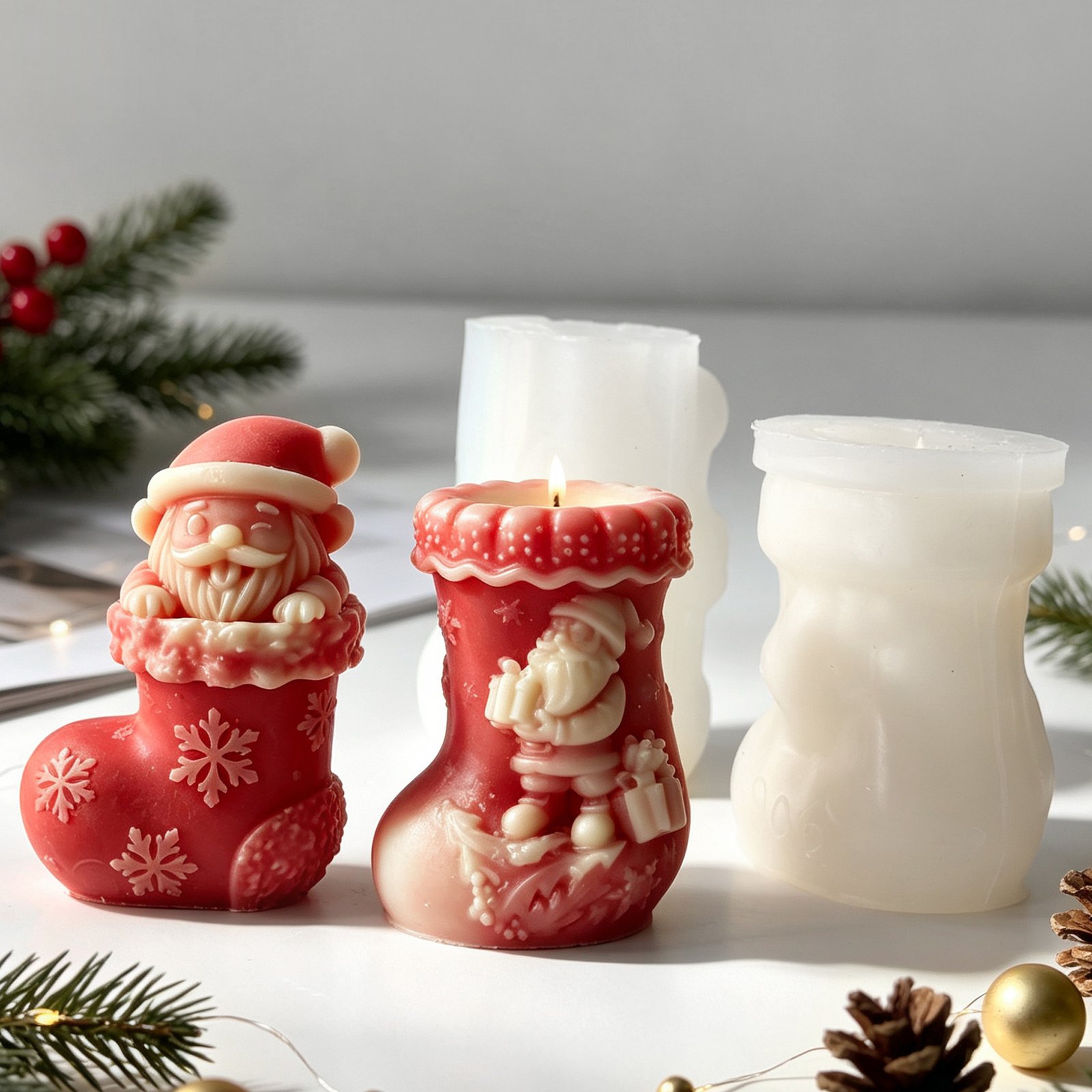 Vedini Christmas Boot Candle Silicone Mold DIY Christmas Santa Claus Silicon Mold-JKB-3571