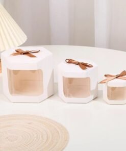 Vedini White Window Gift Box with Ribbon – Small, Medium & Large Sizes | Candle, Soap & Handmade Product Packaging