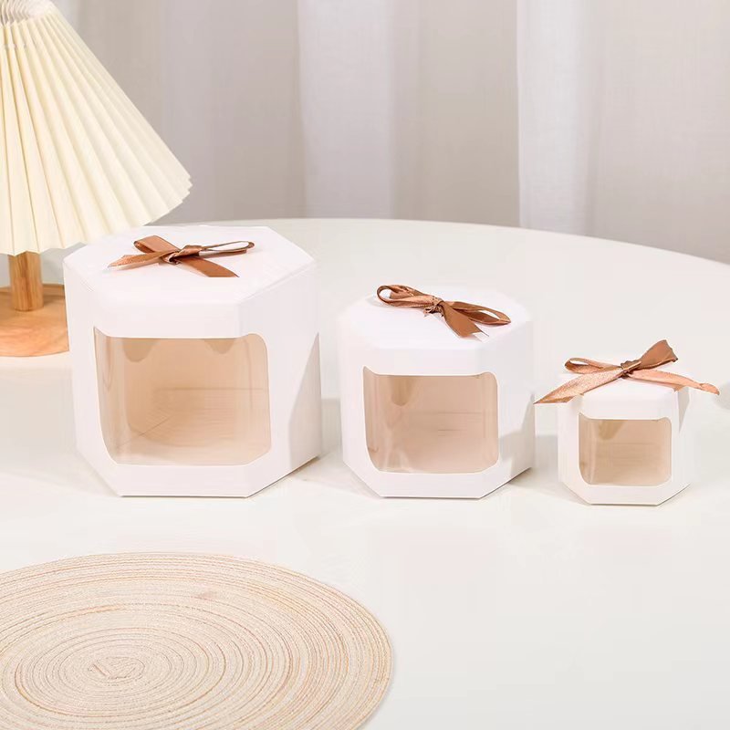 Vedini White Window Gift Box with Ribbon – Small, Medium & Large Sizes | Candle, Soap & Handmade Product Packaging