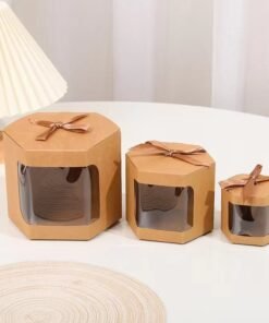 Vedini Kraft Brown Window Gift Box with Ribbon – Small, Medium & Large Candle & Gift Packaging Box(Pack of 10 )