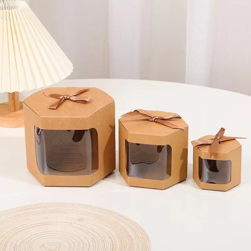 Vedini Kraft Brown Window Gift Box with Ribbon – Small, Medium & Large Candle & Gift Packaging Box(Pack of 10 )