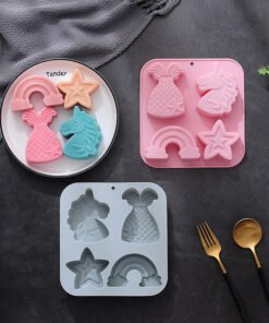 Vedini 4 Cavity Unicorn Mermaid Tail, Five-Pointed Star, Rainbow-Shaped Silicone Mold JKB-3536