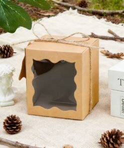 Alternative view of Window Gift Packaging Box with Transparent Display Window – White & Kraft – 8.5 × 8.5 × 10 cm
