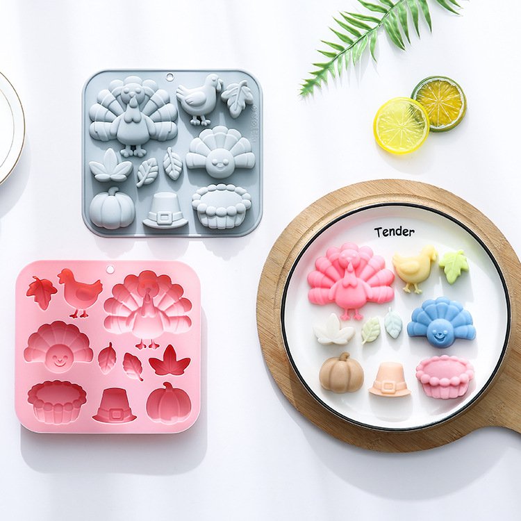 Vedini 10 Cavity Set of Turkey, Pumpkin Cake, and Other Harvest-Themed Silicon Mold JKB-3537