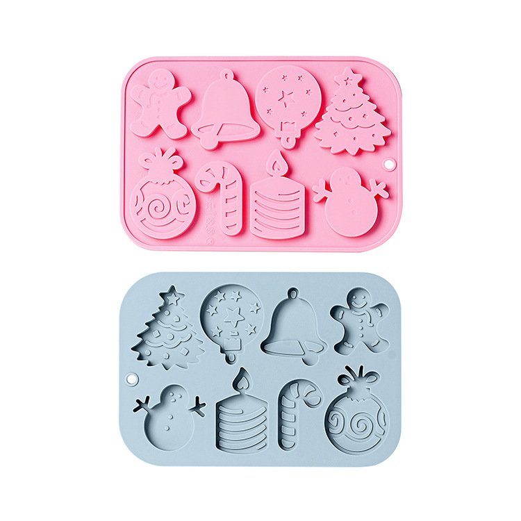 Vedini 8 Cavity Christmas Themed Snowman, Bell, Candle, Gingerbread Man, and Other Silicone Molds JKB-3560 - Image 2