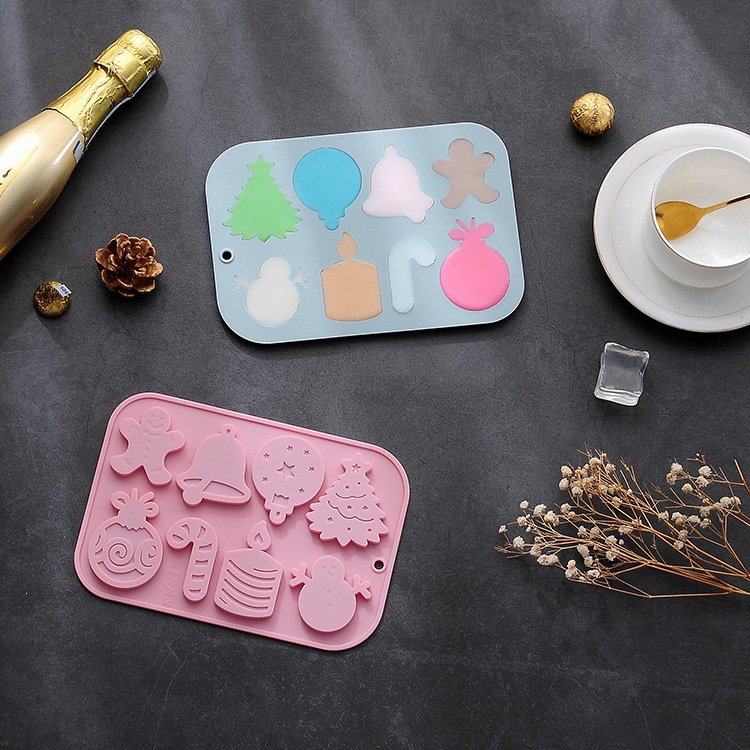 Vedini 8 Cavity Christmas Themed Snowman, Bell, Candle, Gingerbread Man, and Other Silicone Molds JKB-3560 - Image 3