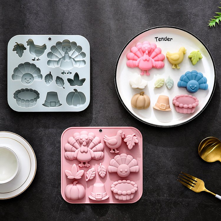 Vedini 10 Cavity Set of Turkey, Pumpkin Cake, and Other Harvest-Themed Silicon Mold JKB-3537 - Image 4