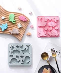 Vedini 10 Cavity Marine Fish and Sea Creature Themed Silicone Mold for Chocolate, Ice Cubes, Cake Decoration, and Baking JKB-3542